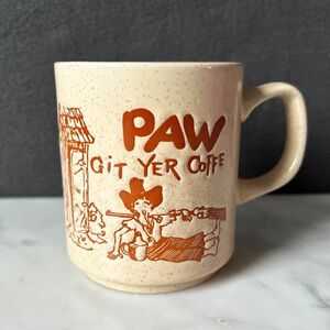 Vintage Paw Git Yer Coffe Mug - Hillbilly Coffee Cup Speckled Tan - Japan